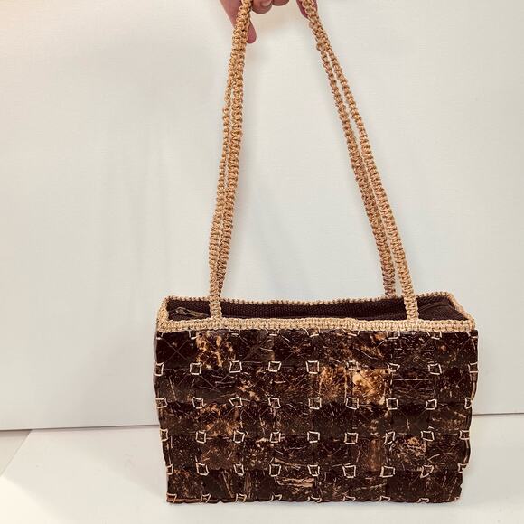 Vintage Coconut Shell Purse 70s 1970s Macrame Shoulder Bag Island Chic - Picture 5 of 12